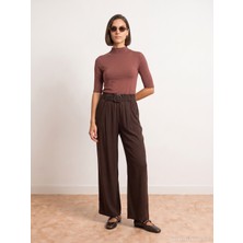 Dilvin 72756 %100 Lyocell Dökümlü Pantolon-Kahve