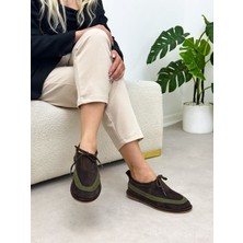 Erva'nın Butiği Kahve Hakiki Deri (Santa) Bağcık Detay Kadın Sneakers