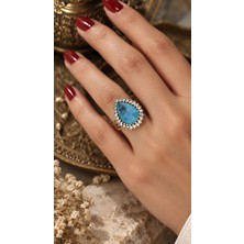 Silveranka 925 Ayar Gümüş Otantik Doğal Paraiba Damla Taşlı Hürrem Yüzük