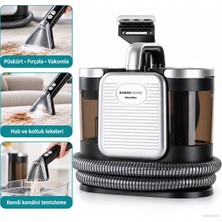 Fakir Sıvı Püskürtmeli Koltuk ve Halı Yıkama Makinesi, 450 W Güç, Fırçalı Emiş Başlığı, Çıkarılabilir Çift Su Tankı, Sert Zemin Aparatı ve Kendini Temizleme Aparatlı