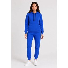 Alyn Wear Iki Iplik Kapüşonlu Kanguru Cepli Jogger Alt Üst Eşofman Takımı - Saks Mavisi
