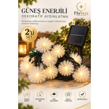 Fluvera Beyaz 20W Solar Bahçe Aydınlatma 2'li Set Sıcak Beyaz Dekoratif Top LED Işık IP65