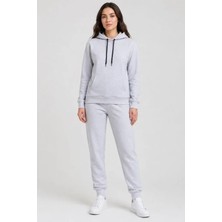 Gökyüzü Moda Iki Iplik Kapüşonlu Kanguru Cepli Jogger Alt Üst Eşofman Takımı - Beyaz