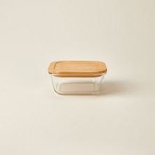 Matmel Kitchen Bambu Kapaklı Kare Saklama Kabı - Şeffaf / Açık Kahverengi - 800 ml