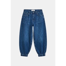 It's Basic Kadın Mavi 2W6-5 Jogger Ballon Fit Kemer Detaylı Tasarım Denim Jean