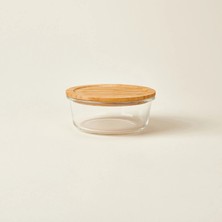 Matmel Kitchen Bambu Kapaklı Yuvarlak Saklama Kabı - Şeffaf / Açık Kahverengi - 950 ml