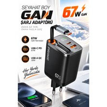 Fulltech FC57 67W Gan Hızlı Şarj Adaptörü – Dahili Geri Çekilebilir Usb-C Kablo, Usb-C + Usb-A, LCD Ekran