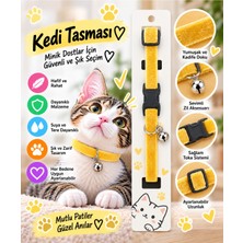 Baron Pet Kedi Tasması Hardal Sarısı Kadife Zilli Ayarlanabilir Klips Tokalı Boyun Tasması