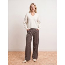 Dilvin 72791 Geniş Paça Pilieli Pamuk Pantolon-Kahve