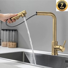 OEM Mutfak Eviye Bataryası 2 Fonksiyonlu Fiskiye Başlığı ve Spiralli Mat Gold 7 Yıl Garantili Ithal