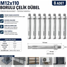 Bema Tools B12110 M12X110 mm Borulu Çelik Dübel Bağlantı Aparat (8 Adet)