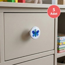 Eym 5 Adet Çocuk Odası Mobilya Kulp Tekli Düğme Çap 55 mm Mavi Kelebek