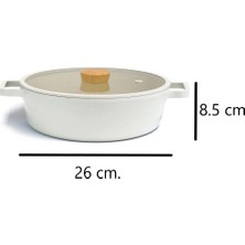 Velora Neoflam D-NEOF226L Fıka Cam Kapaklı Alumınyum Sıg Tencere 26 cm Be
