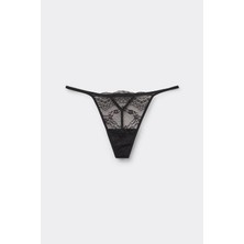 Nimse Love Kadın Siyah Dantelli Ip Askılı String Tanga Iç Giyim Külot - SEDAMX6376-6108