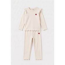 Soft & Basic Kız Bebek-Çocuk Kalp Nakışlı Regular Fit Rahat Kalıp Ikili Takım