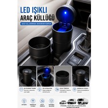 Velora LED Işıklı Küllük Bardaklık Uyumlu Araç Ev ve Ofis Kullanımına Uygun Kapaklı Küllük