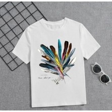 Velmora Fashion Kız Çocuk Baskılı T-Shirt - Beyaz