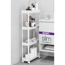 Mowo Home Slim 4 Katlı Tekerlekli Raf Ünitesi Beyaz, Banyo Rafı, Mutfak Rafı, Banyo Düzenleyici