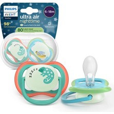 Philips Avent Ultra Air Gece Emziği, 6-18 Ay, Erkek, Karanlıkta Parlayan, Ortodontikyumuşak Silikon Uçlu, Bpa Içermez, Hijyen Kutulu, 2'li, SCF376/28