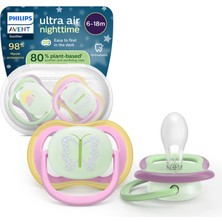 Philips Avent Ultra Air Gece Emziği, 6-18 Ay, Kız, Karanlıkta Parlayan, Ortodontikyumuşak Silikon Uçlu, Bpa Içermez, Hijyen Kutulu, 2'li, SCF376/29