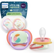 Philips Avent Ultra Air Gece Emziği, 18+ Ay, Kız, Karanlıkta Parlayan, Ortodontikyumuşak Silikon Uçlu, Bpa Içermez, Hijyen Kutulu, 2'li, SCF376/33