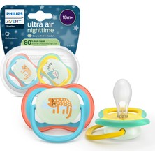 Philips Avent Ultra Air Gece Emziği, 18+ Ay, Erkek, Karanlıkta Parlayan, Ortodontikyumuşak Silikon Uçlu, Bpa Içermez, Hijyen Kutulu, 2'li, SCF376/32