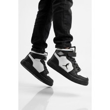Cool Siyah-Beyaz Cırtlı Basket Tarzı Bilek Boy Sneaker Erkek Çocuk Spor Ayakkabı Haykat Uzun Air