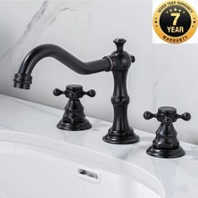 OEM Banyo Lavabo Bataryası Ankastre Siyah 3'lü Set Rustik Yeni 7 Yıl Garantili Ithal