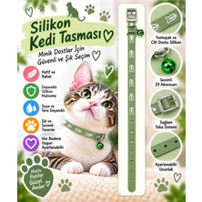 Baron Pet Silikon Kedi Tasması Haki Yeşil Balık Desenli Zilli Suya Dayanıklı Ayarlanabilir Boyun Tasması
