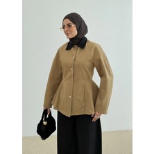 Moda Aksa 7755 KONTRAST VATKALI CEKET HARDAL