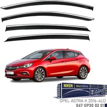 Opel Astra K 2015-2021 Kromlu Cam Rüzgarlığı Ön / Arka 4 Parça Füme Polikarbon Mlz. Niken 047OP300201