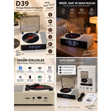 Azurtech D39 Vintage Bluetooth Hoparlör Alarm Saatli Pikap Tasarımlı 10W Tws Kablosuz Speaker