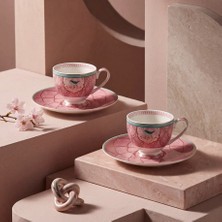 Sunum Luxe Kuş Desenli Pembe 2’li Porselen Kahve Fincan Takımı