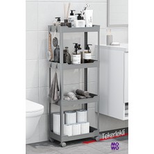 Mowo Home 4 Katlı Tekerlekli Banyo Rafı, Mutfak Rafı, Havluluk, Deterjanlık Makyaj Organizer