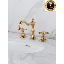 OEM Banyo Lavabo Bataryası Ankastre Altın Dore Gold Renk 3'lü Rustik Set Yeni 7 Yıl Garantili Ithal