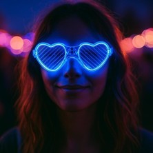 NessiWorld Mavi LED Işıklı Kalp Gözlük – 3 Modlu Parti & Glow Gözlüğü