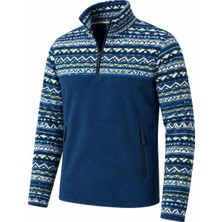 Ghassy Co. Erkek Etnik Desenli 1/4 Zip Yarım Fermuarlı Cepli Polar Outdoor Günlük Kullanım