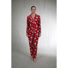 Estiva Kadın Ayıcık Desenli Önden Düğmeli Süet Pijama Takımı