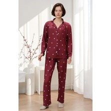 Estiva Kadın Puantiyeli Önden Düğmeli Süet Pijama Takımı