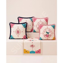 Sunum Luxe Kuş ve Çiçek Desenli Runner + 4’lü Kırlent Kılıfı Kombin Set