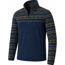 Ghassy Co. Erkek Etnik Desenli 1/4 Zip Yarım Fermuarlı Cepli Polar Outdoor Günlük Kullanım