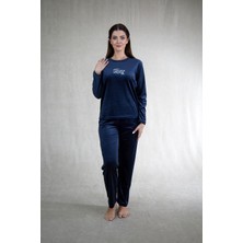 Estiva Kadın Something Yazılı Kadife Pijama Takımı