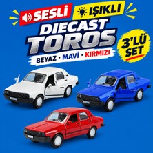 Alpmodel Çek Bırak Kırmızı Mavi Beyaz Renault Sesli ve Işıklı 12 cm Diecast Metal Model Oyuncak Araba 3\'lü Set