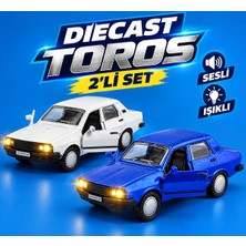 Alpmodel Çek Bırak Mavi Beyaz Renault Sesli ve Işıklı 12 cm Diecast Metal Model Oyuncak Araba 2\'li Set