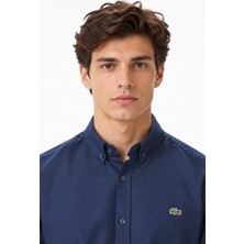 Lacoste Mens Slim Fit Navy Shirt Dar Kesim Pamuklu Erkek Gömlek Lacivert