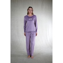 Estiva Kadın Love Yazılı Kadife Pijama Takımı
