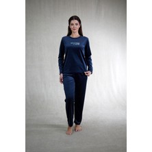 Estiva Kadın Wrapped Yazılı Kadife Pijama Takımı