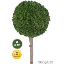 Yapay Çiçek Sitesi Ağaç Saplı Dekoratif Kaliteli Yapay Top Şimşir UV Dayanımlı 38 cm