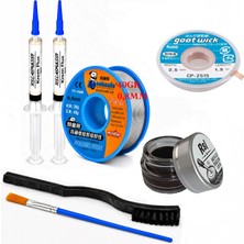 MHM Lehimleme Seti 0,8 mm 40 gr Lehim Teli 2’li Flux CP-2515  Lehim Fitili Havya Ucu Temizleme Kremi 2fırça Seti ST09
