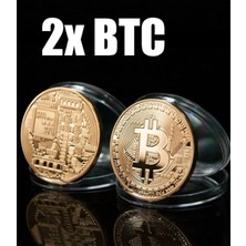 Herfie 2 Adet Bitcoin Madeni Para Altın Rengi Hatıra Koleksiyon Değerli Kutulu (2x)